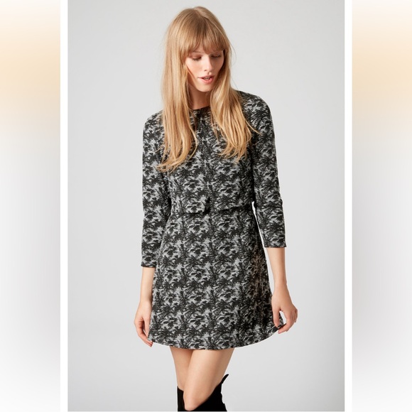 Topshop Black and Gray 3 quarter  Sleeve overlay Dress - Picture 6 of 12